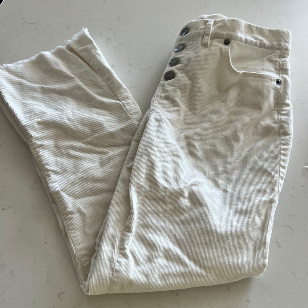 Cremieux Womens Cream Corduroy High Rise Button Fly Raw Hem Pants Size 0